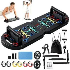 20 in 1 Portable Home Gym Workout Set Foldable Push Up Board with Resistance Bands Pilates Bar Ab Roller Hand Grip Trainer Full Body Fitness Equipment for Home Travel Exercise